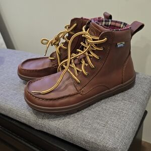 Brown Leather Boots with Yellow Laces